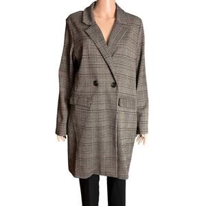Philosophy Plaid Longline Blazer Jacket Womens L Brown Double Breasted 36”